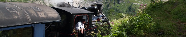 Dampfbahn Furka-Bergstrecke, Dampflok FO Nr. 4, gebaut 1913, bei Gletsch, Wallis, Schweiz
